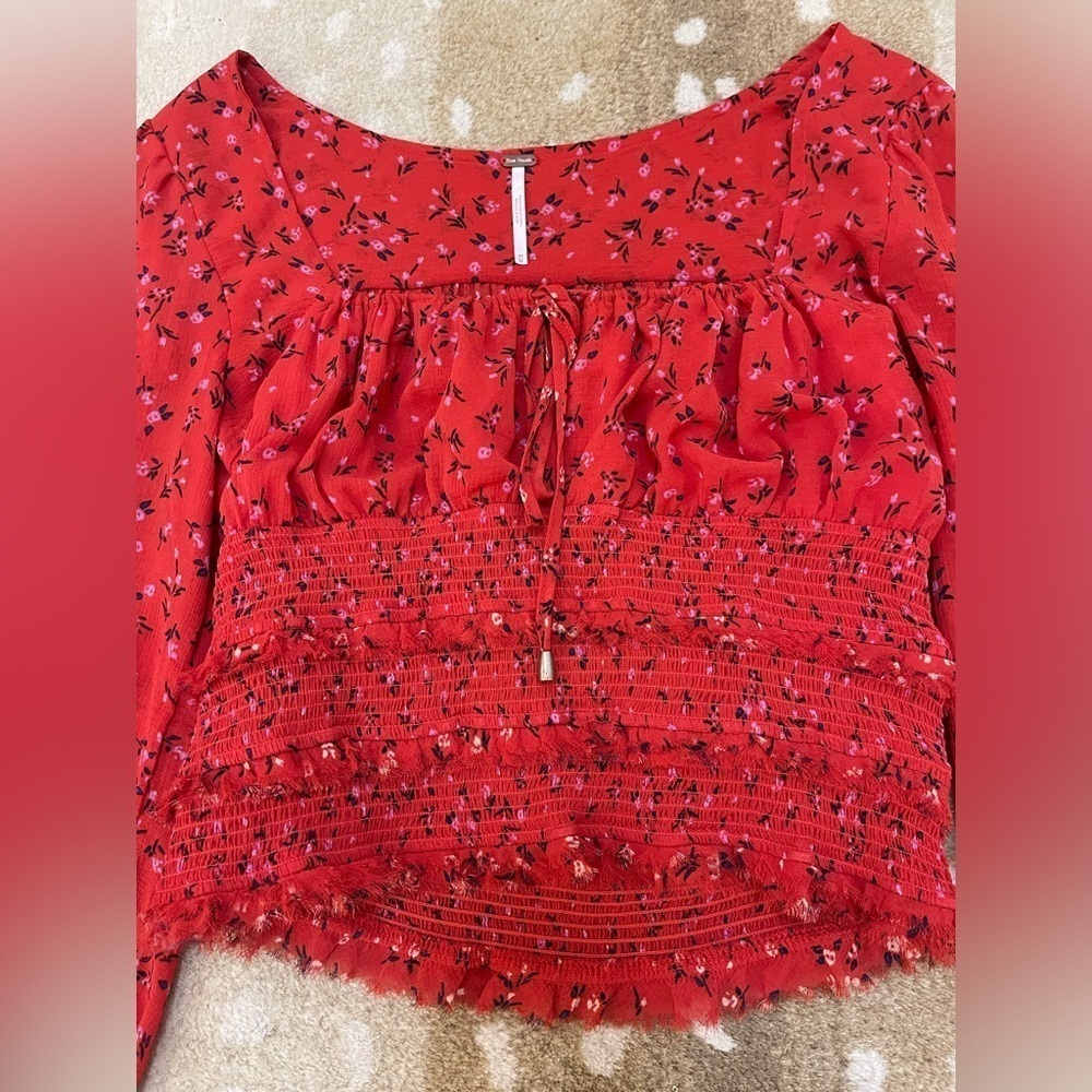 Free people Lolita red purple floral blouse women’s size medium - Picture 3 of 7